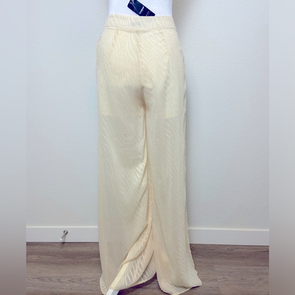 Bebe woman wide leg sheer side slit pants texture shine pattern partial lining - Picture 2 of 7